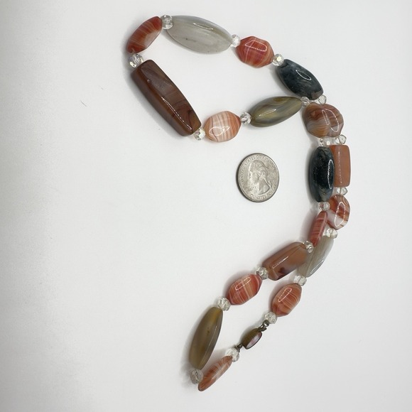 Vintage Czech Necklace Mixed Agates Semi Presious Gemstones 20" Box Clasp Begger - Picture 4 of 16